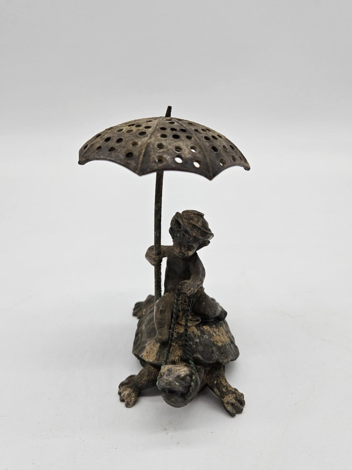 Rare Pairpoint Toothpick Holder Cherub on a Turtle Holding an Umbrella c. 1880