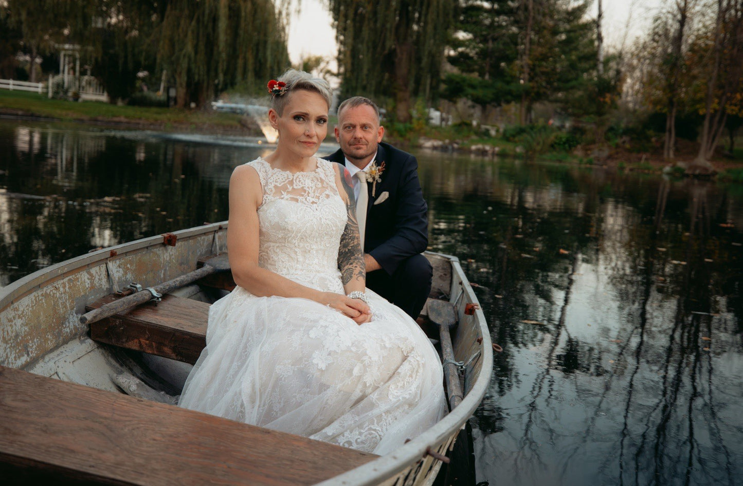 Size 6 - Oleg Cassini - Beaded Lace Wedding Gown - CWG780 - Champagne/Ivory