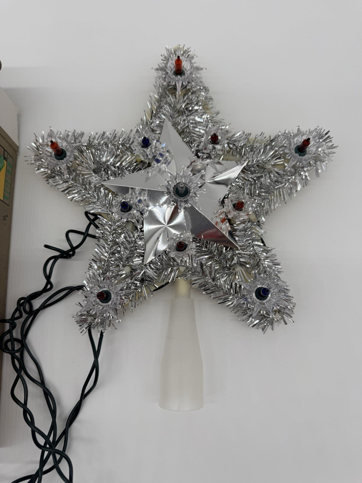 Vtg 11 Light Silver Tinsel Star Christmas Tree Topper in Box Works Great Shopko