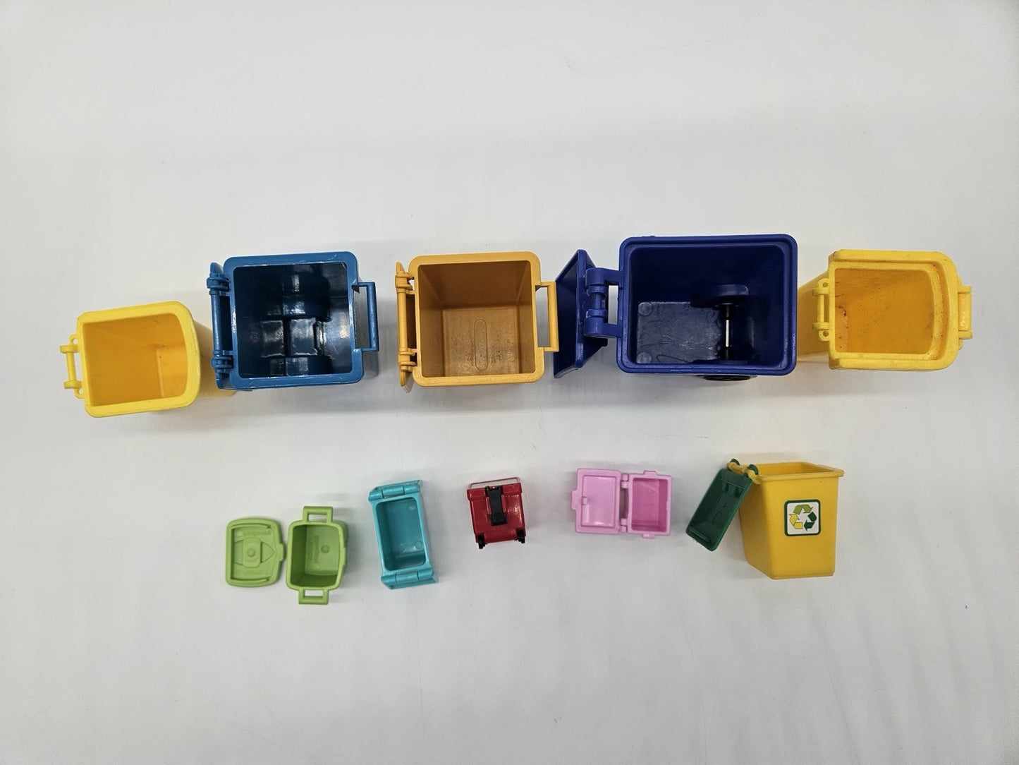 Miniature Dollhouse Trash & Recycling Bins Lot of 10 Assorted Colors