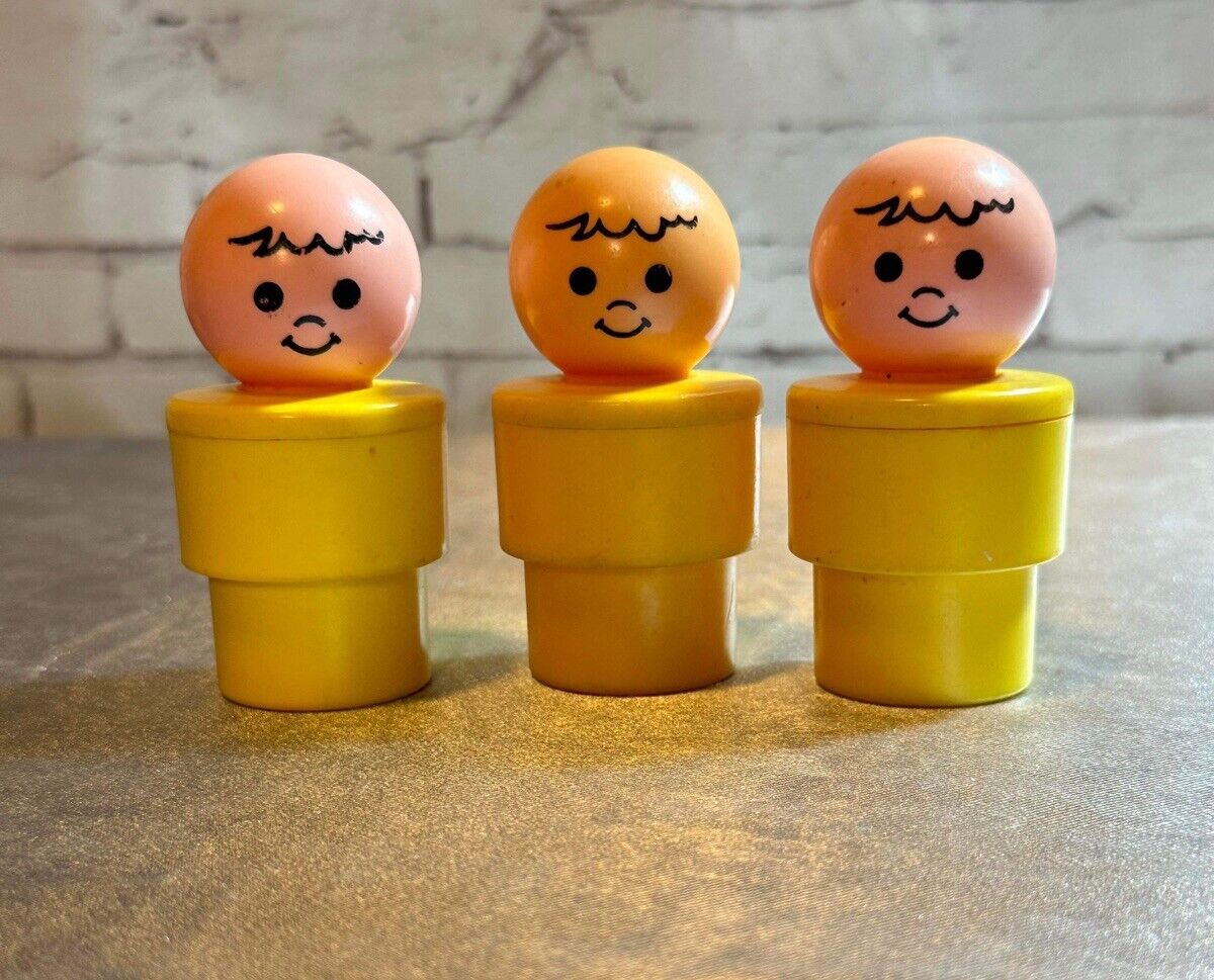 3 Vintage 1970’s Fisher Price Little People Jumbo Yellow Figures 3 1/2" VTY