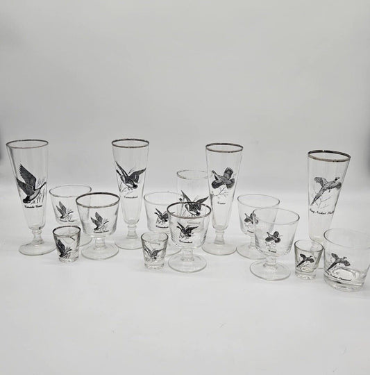 LOT OF 15 Vintage Federal Game Bird Barware Glasses