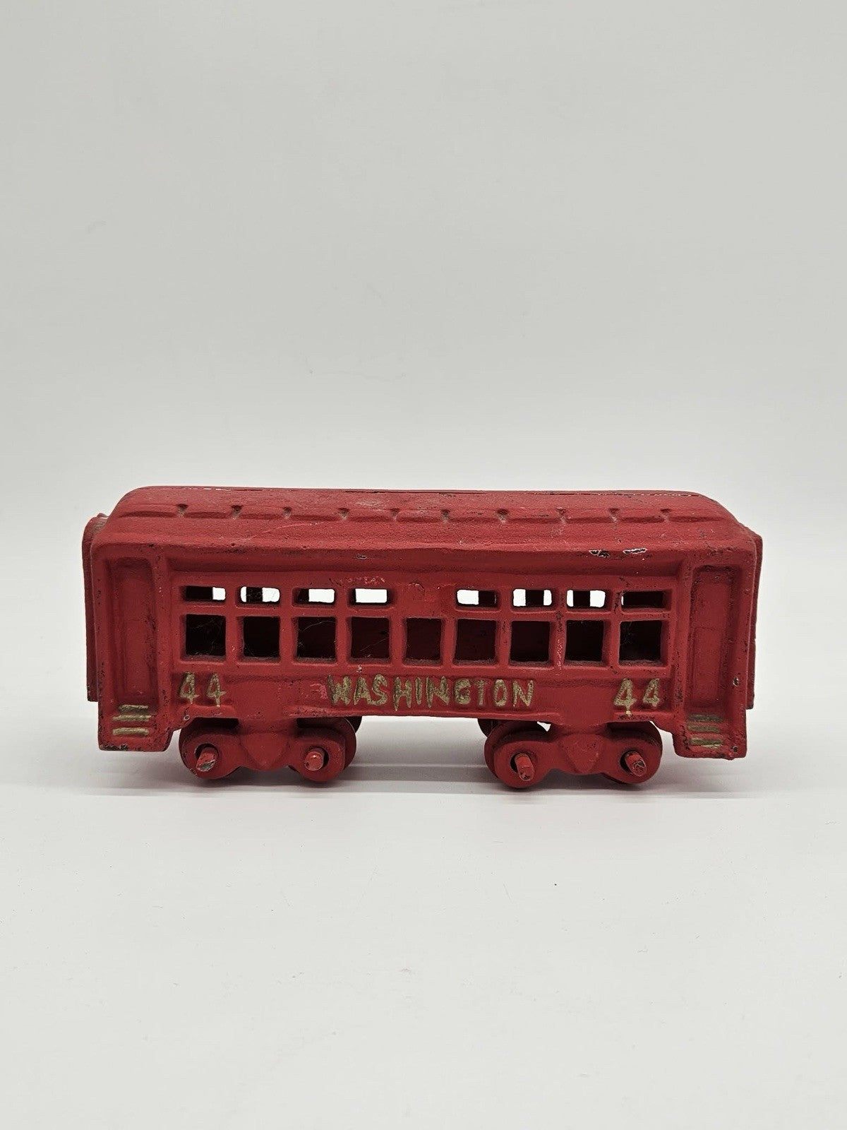 Washington 44 Red Cast Iron Passenger Car Train - 9” Long