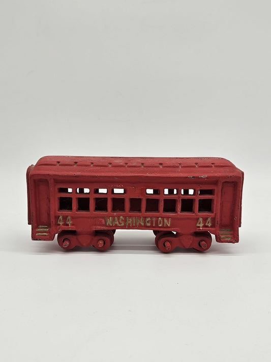 Washington 44 Red Cast Iron Passenger Car Train - 9” Long