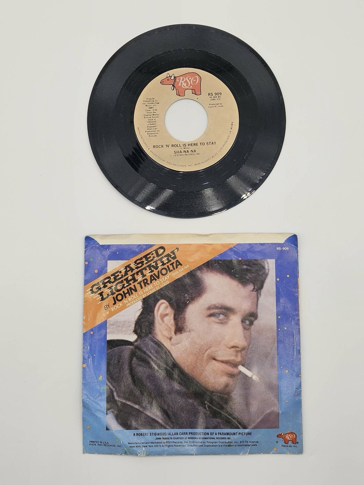 John Travolta "Greased Lightnin" #RS-909 45 Record With Original Sleeve 1978