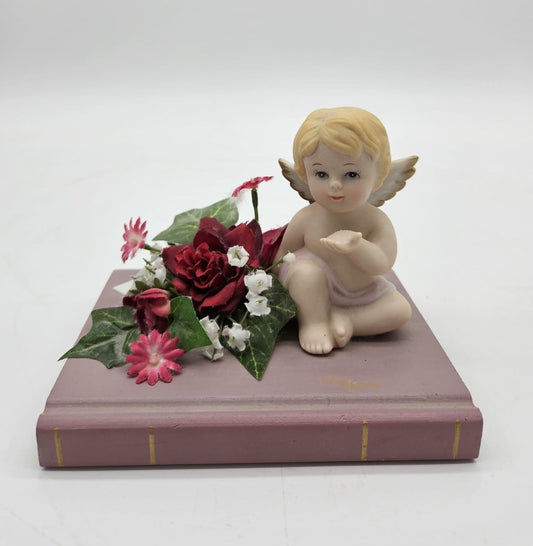Vintage Cherub Angel Floral Bookend Figurine