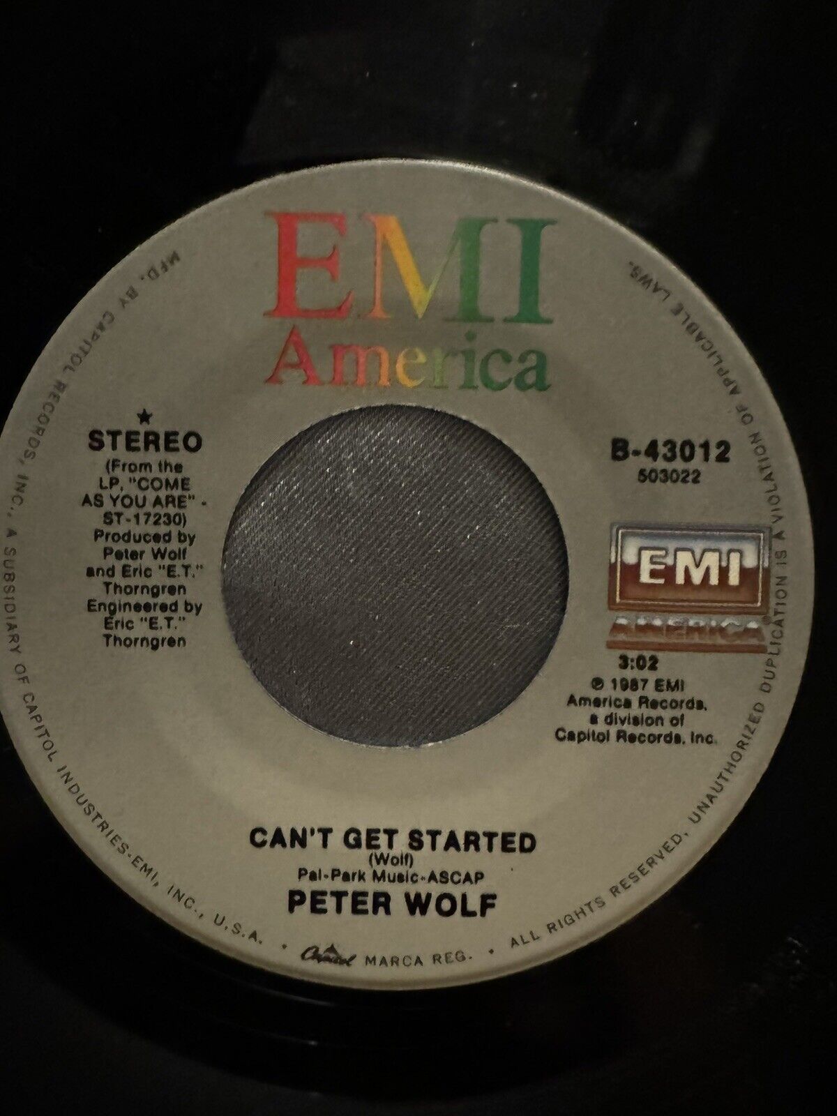 PETER WOLF ~ Can't Get It Started ~ 45rpm Record In Canada