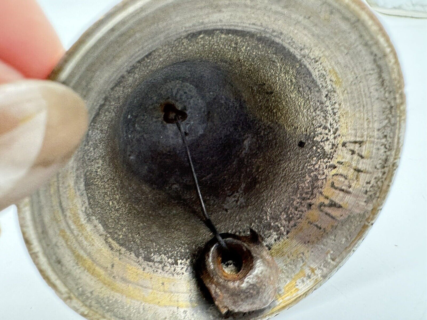 Vintage Candle Holder Bell Service Ringer Etched Metal Silver Patina 4" India