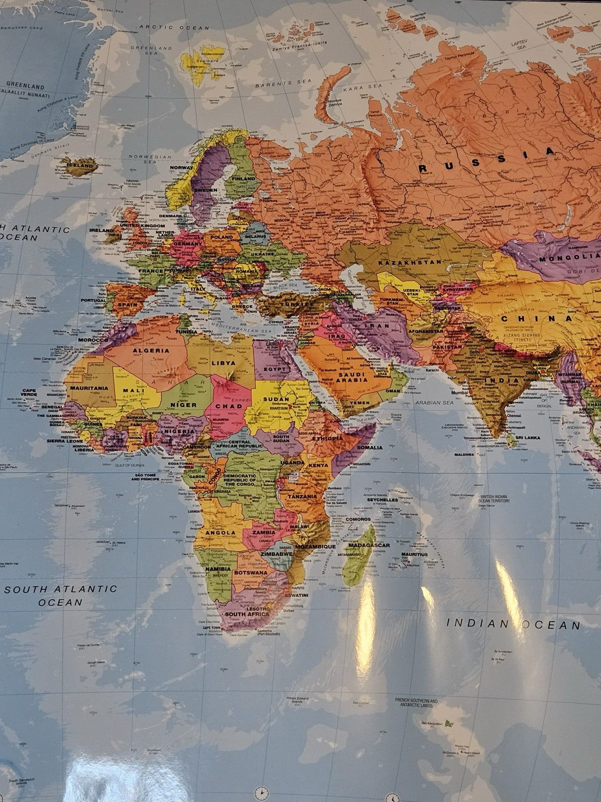 Laminated World Wall Map, 38 x 25"