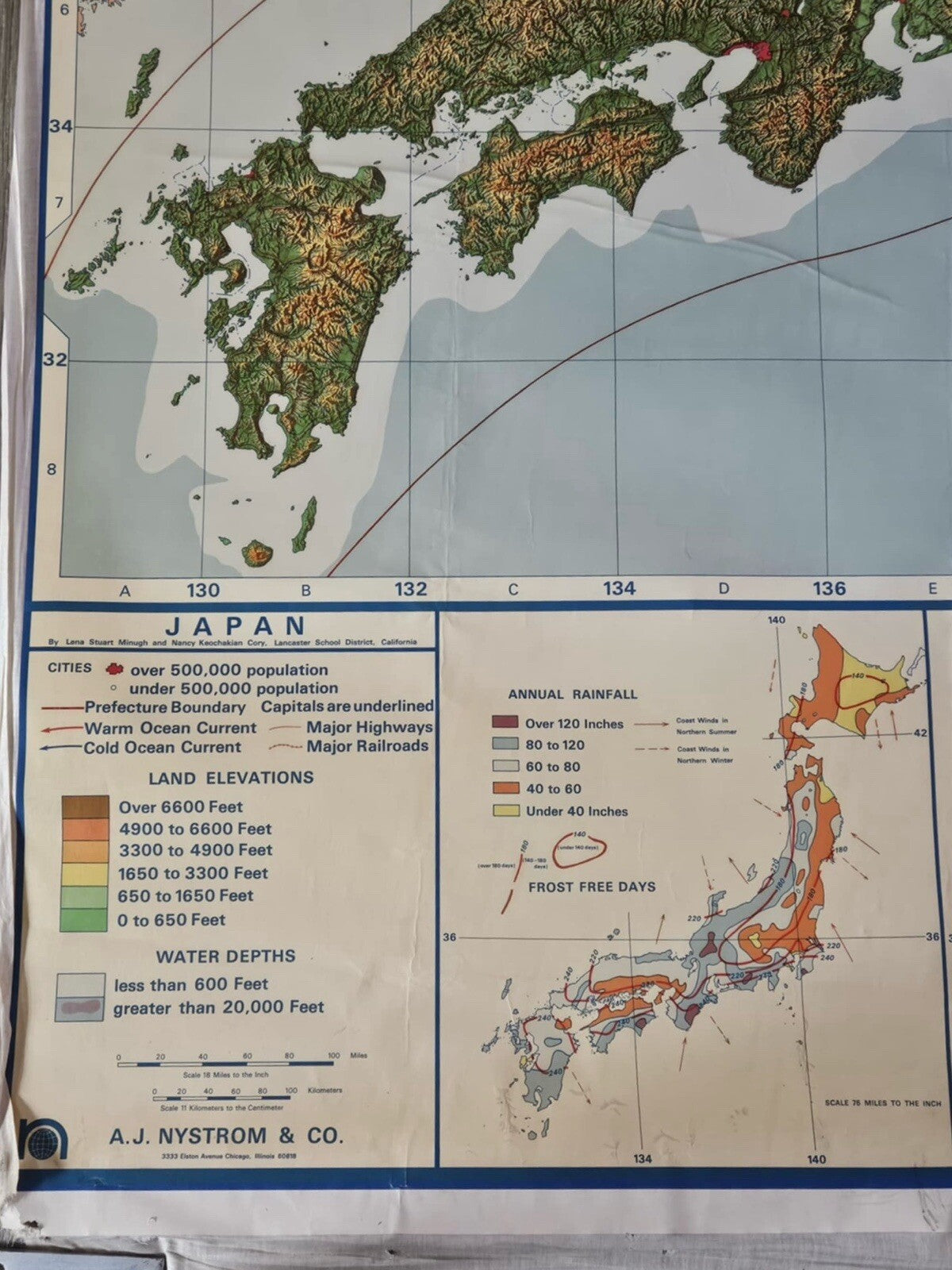 Vintage A.J. NYSTROM & CO. Large Pull Down Map Of Japan