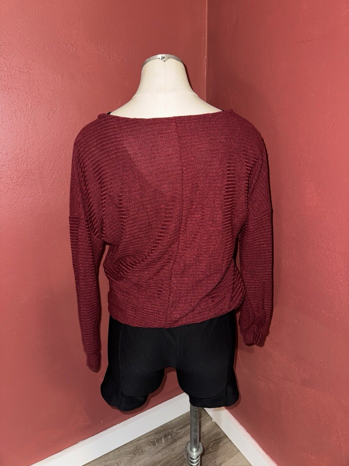 SHEIN LUNE Burgundy Batwing Sleeve Ribbed Knit ~ Sz M