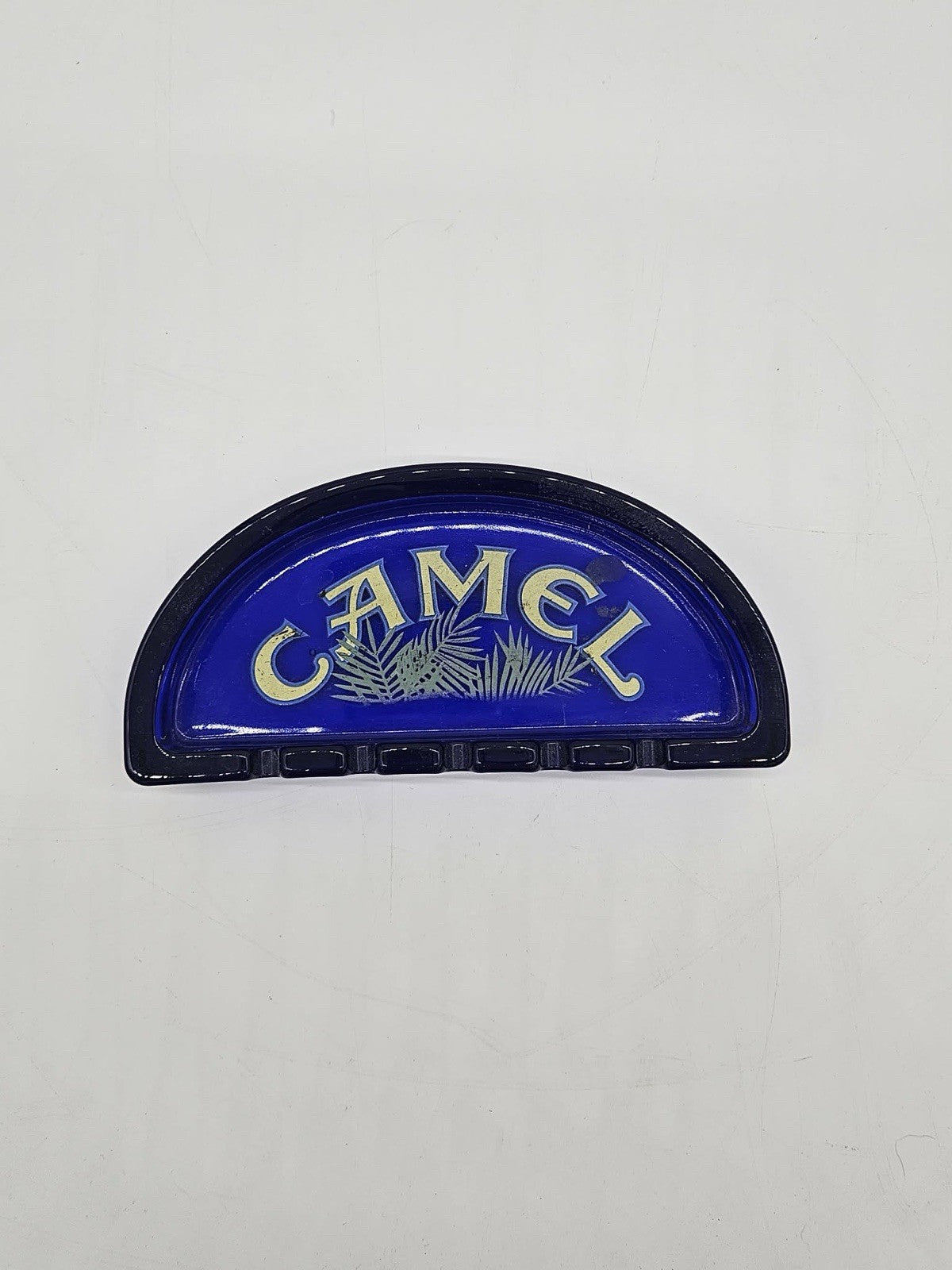 Camel Cobalt Blue Ashtray Glass Vintage Half Moon