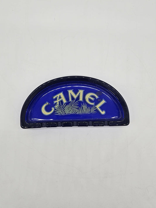 Camel Cobalt Blue Ashtray Glass Vintage Half Moon
