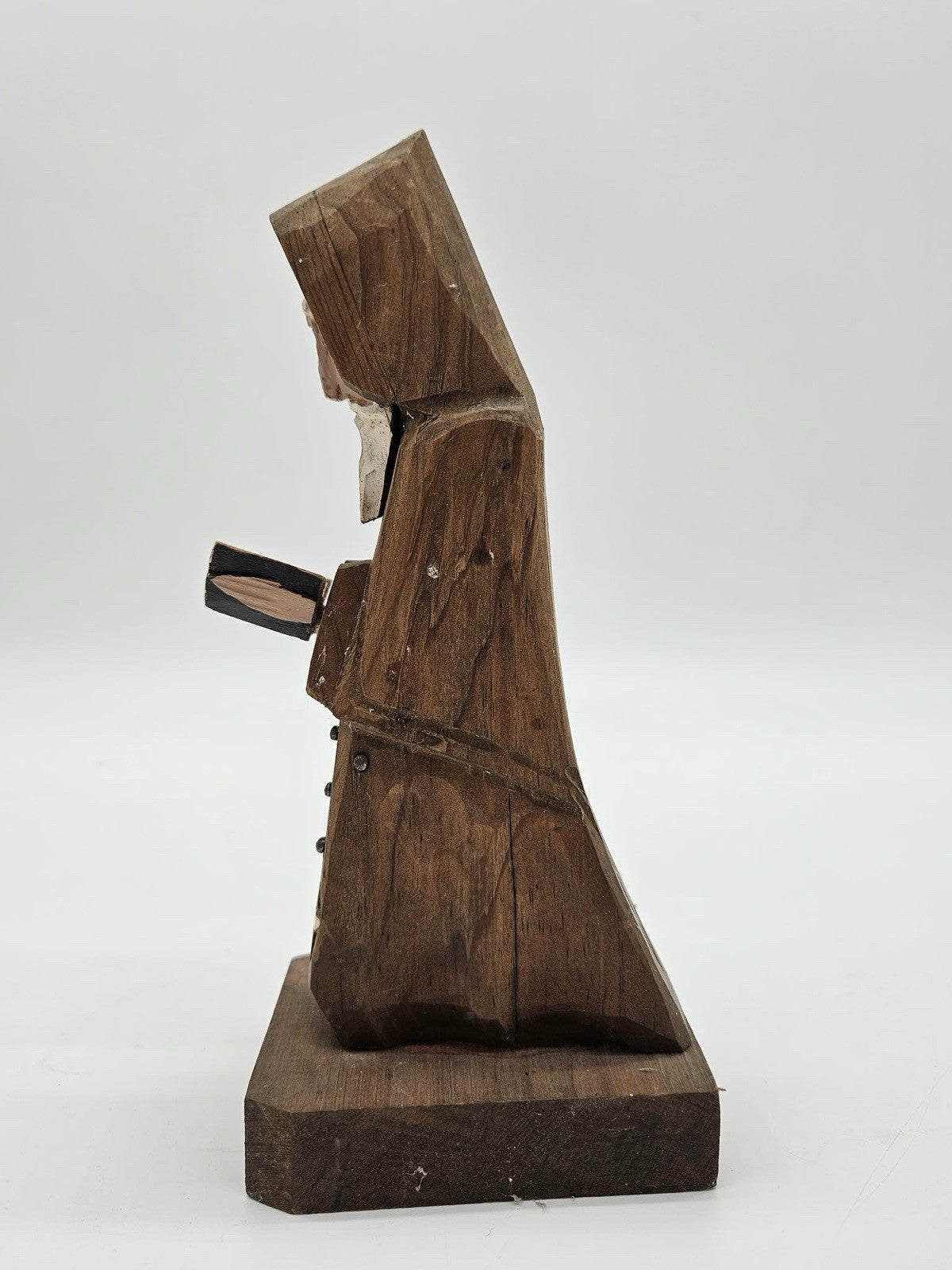 Vintage Hand Carved Wooden Monk Priest Praying Bible Folk Art Mexico