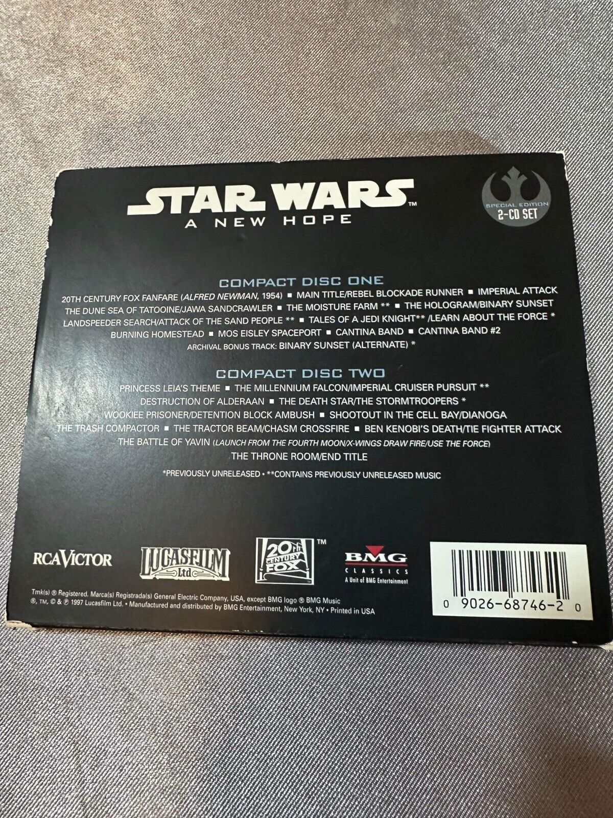 Star Wars: A New Hope - Motion Picture Soundtrack CD 2-Disc Set, 1997 QCC