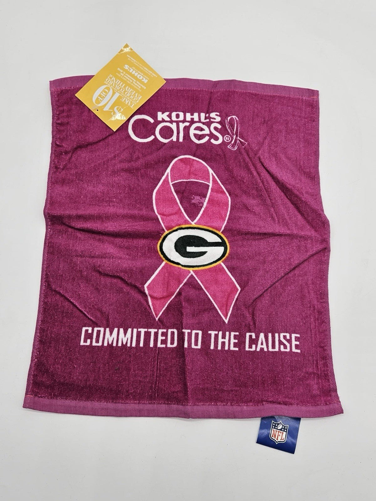 Kohls Cares Packers Rally Towel NFL Pink 17" x 14" Strong Fearless Proud