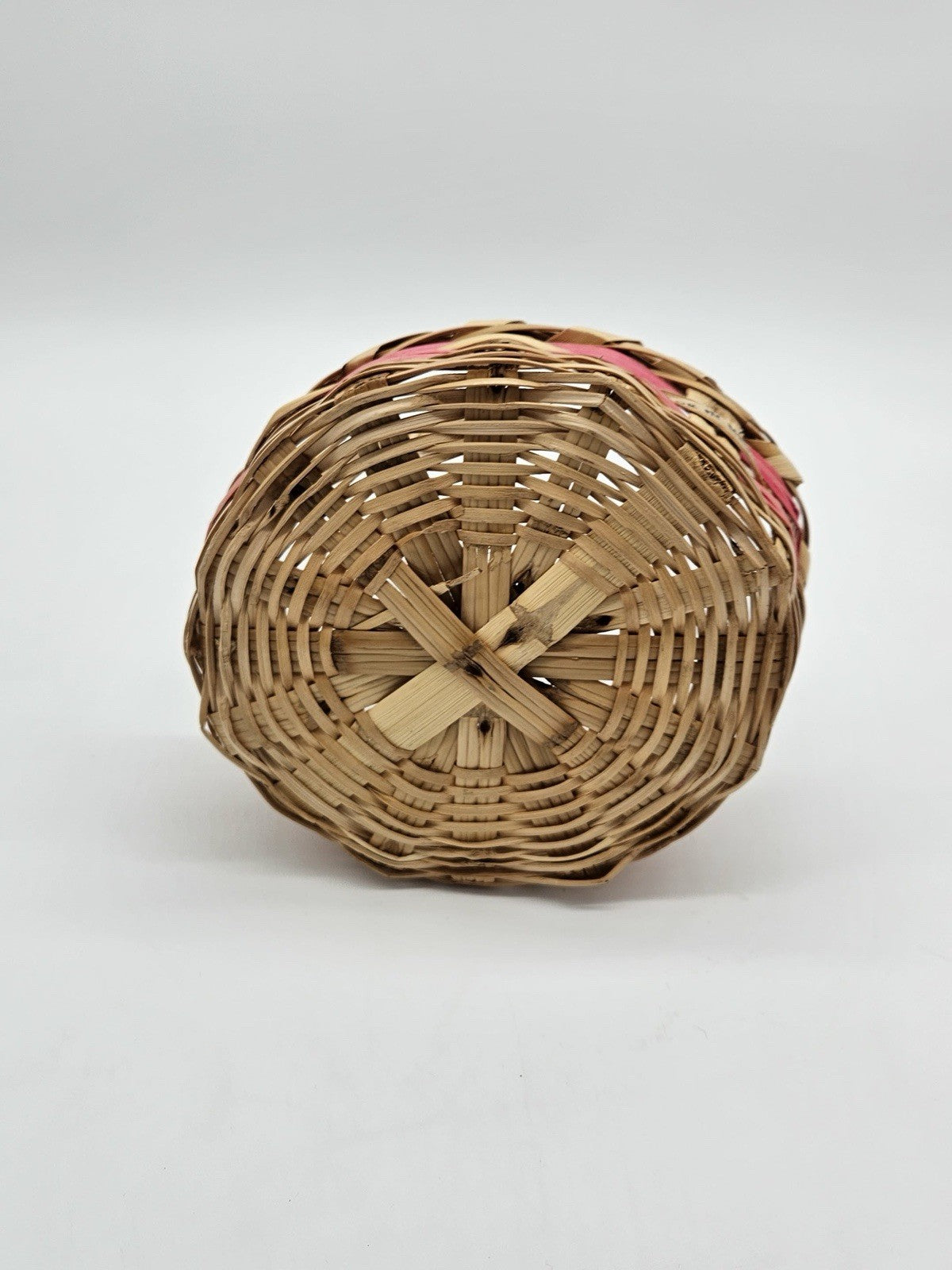 Vintage 1950's/60's Bamboo Wicker Pink  Splints Easter Basket Oval