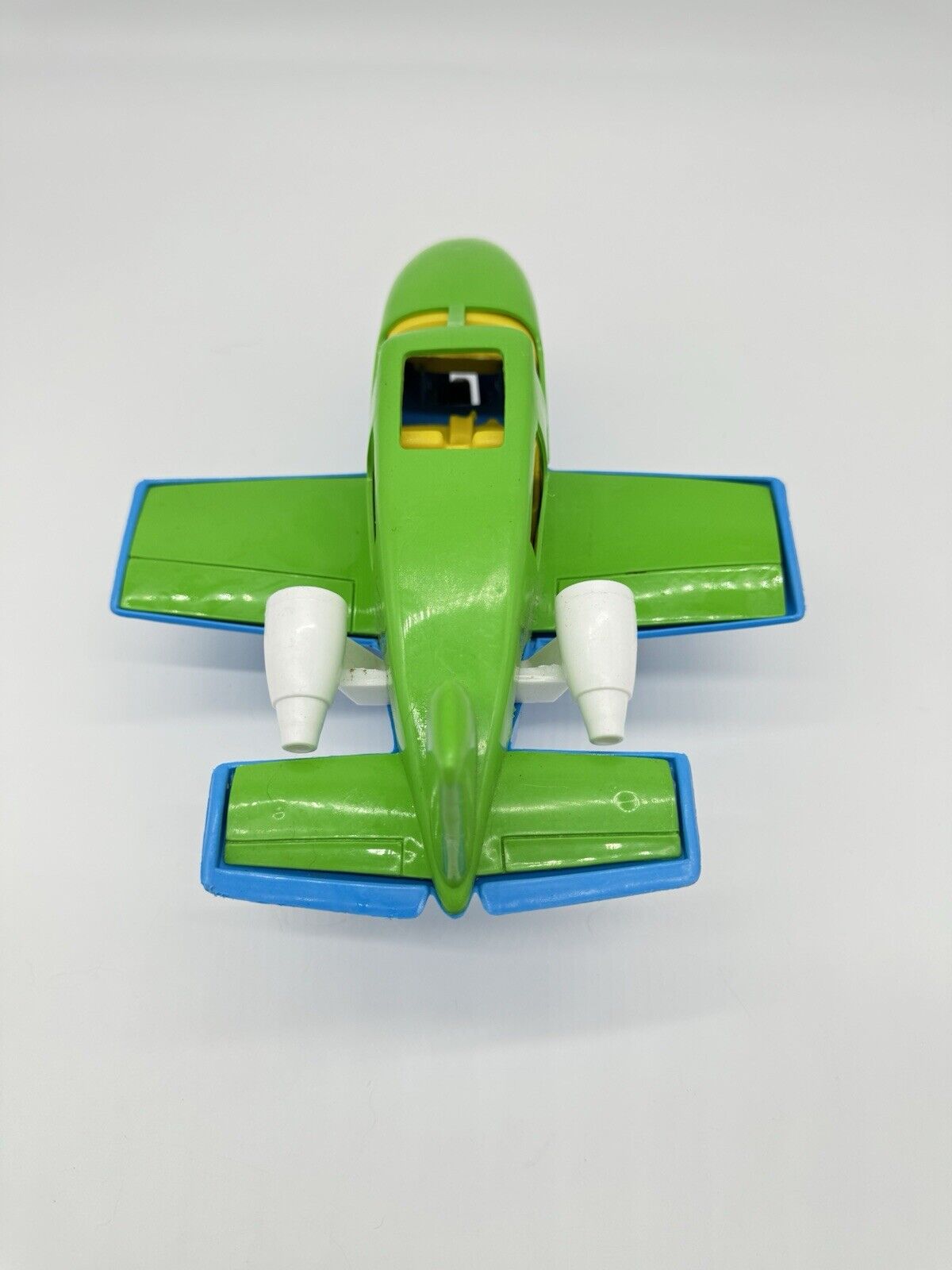 Vintage American Plastic Toys Airplane Blue Green Made in USA 11"x8"