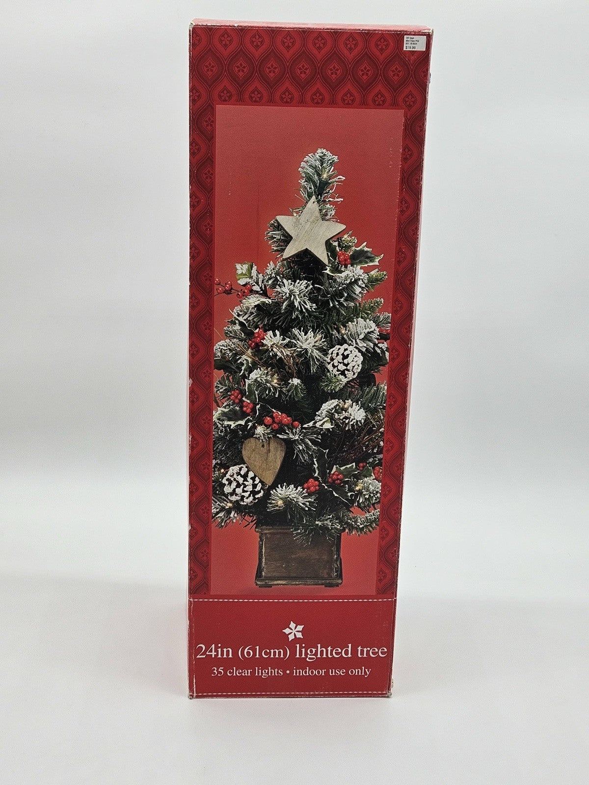 Vintage 24” Lighted Rustic Christmas Tree with Wood Base