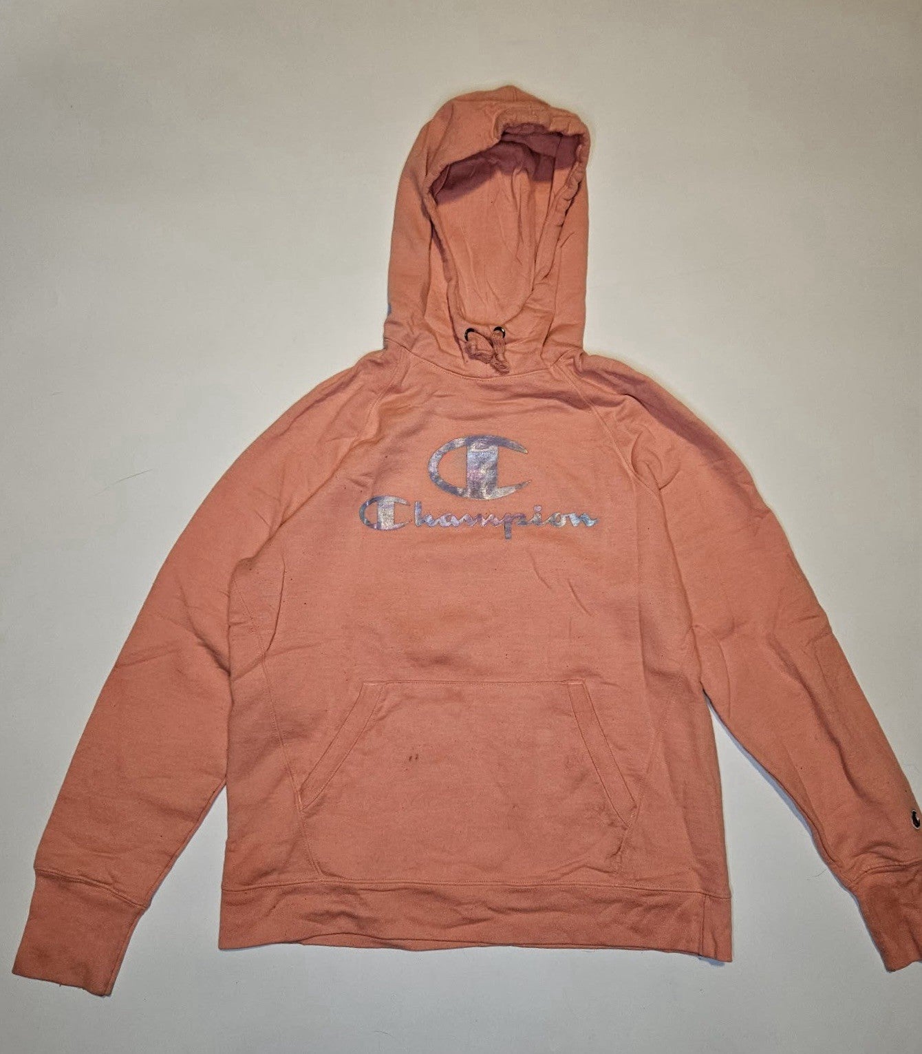 Champion Women’s Peach Pullover Hoodie Script Logo Size S