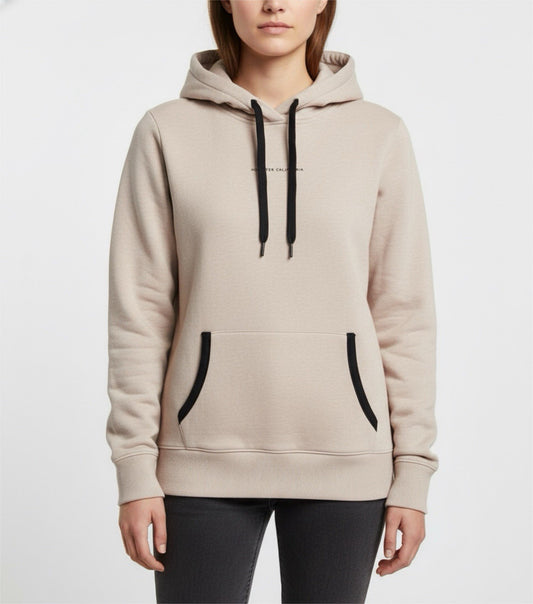 Hollister California Beige Pullover Hoodie Black Trim Kangaroo Pocket Size M