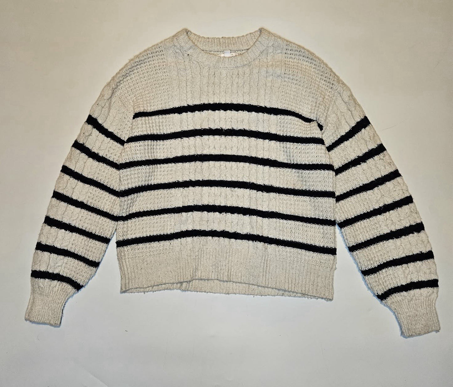 LC Lauren Conrad Women’s Cream Black Striped Cropped Sweater Size M