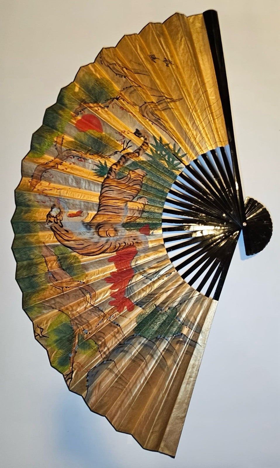 Large Hand Painted Authentic Antique Asian Chinese Wall Decor Fan 68”