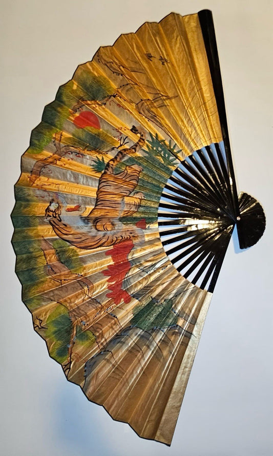 Large Hand Painted Authentic Antique Asian Chinese Wall Decor Fan 68”
