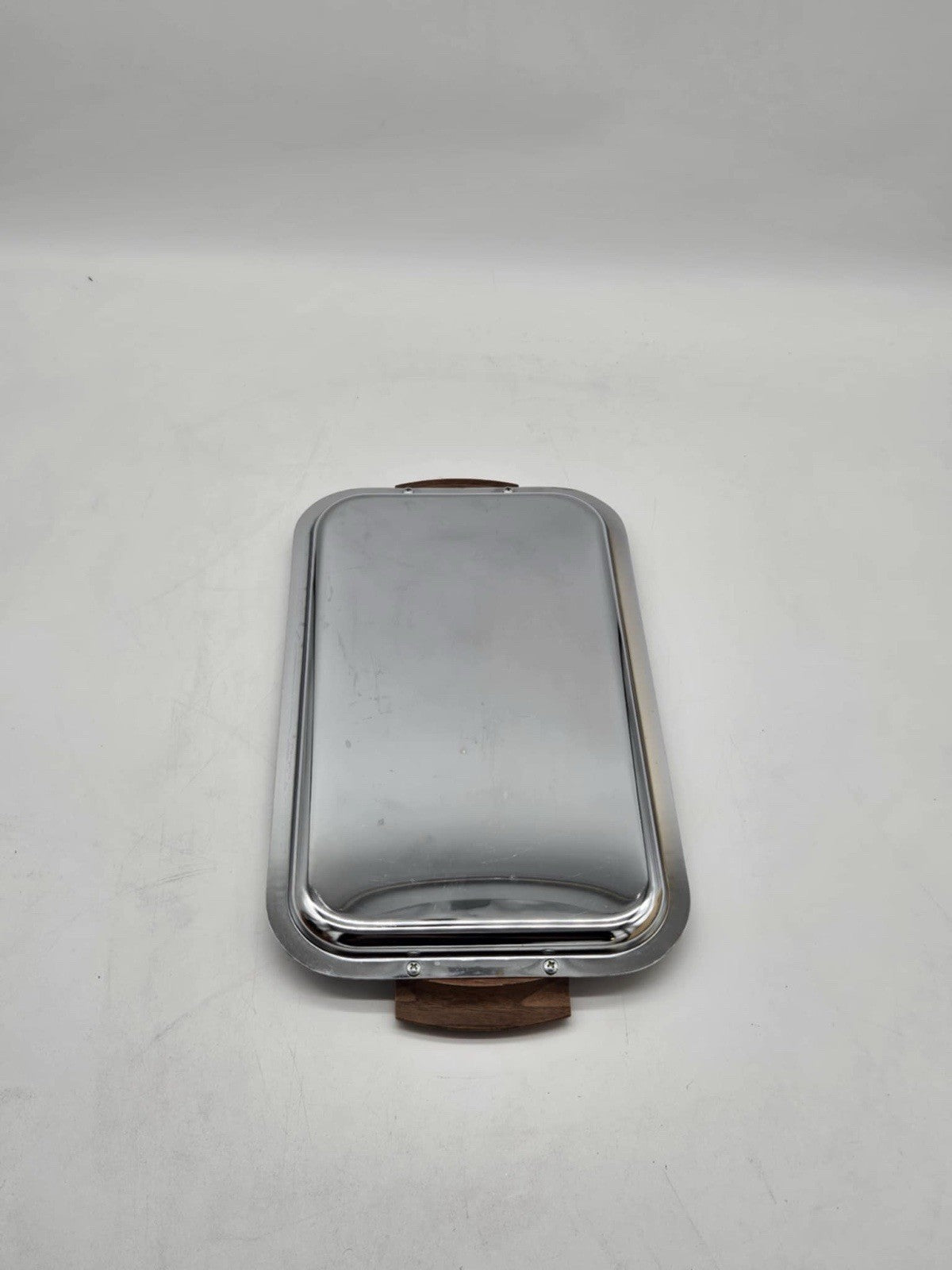 Club Aluminum Rectangular Stainless Bar Tray American Walnut Handles #104