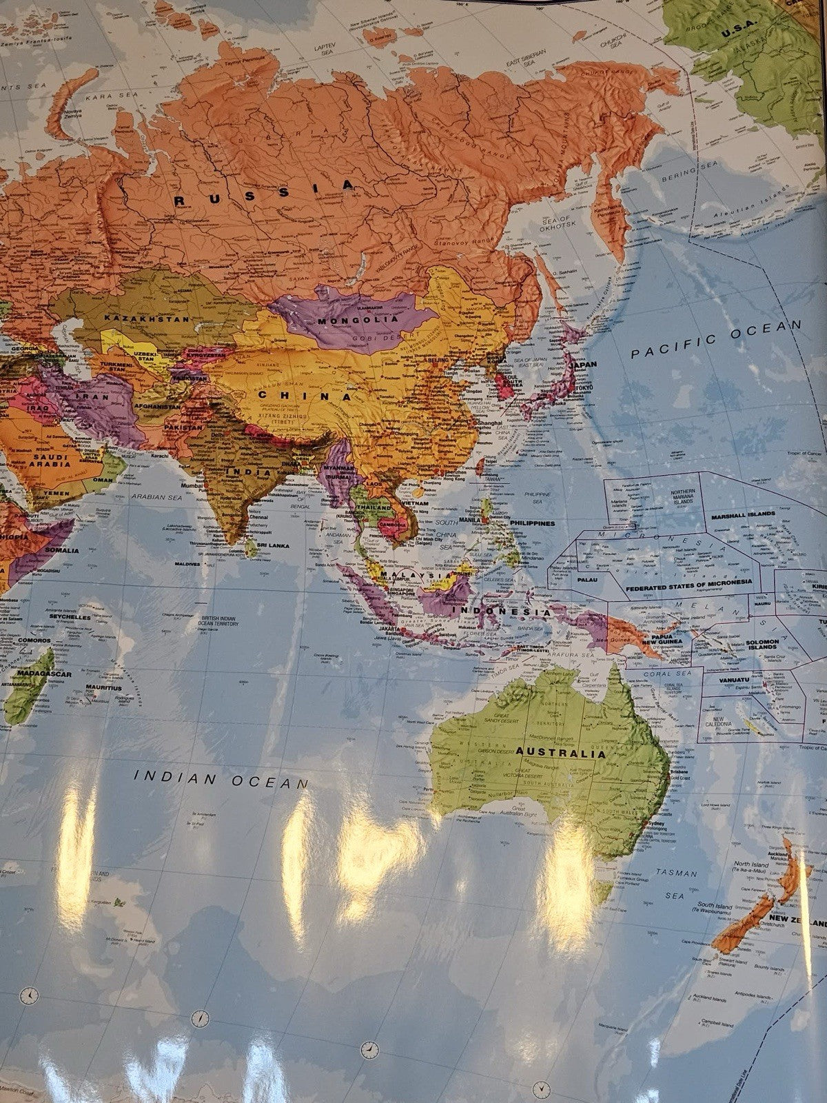 Laminated World Wall Map, 38 x 25"
