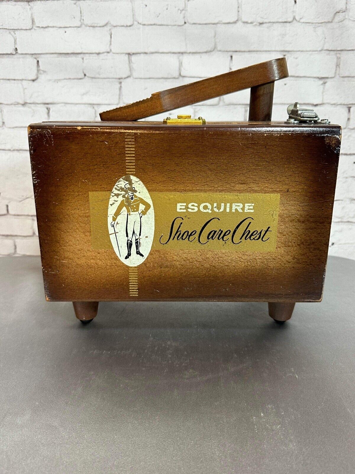 Vintage Esquire Shoe Care Chest Wooden Shoe Shine Carry Box W/ Shining Materials