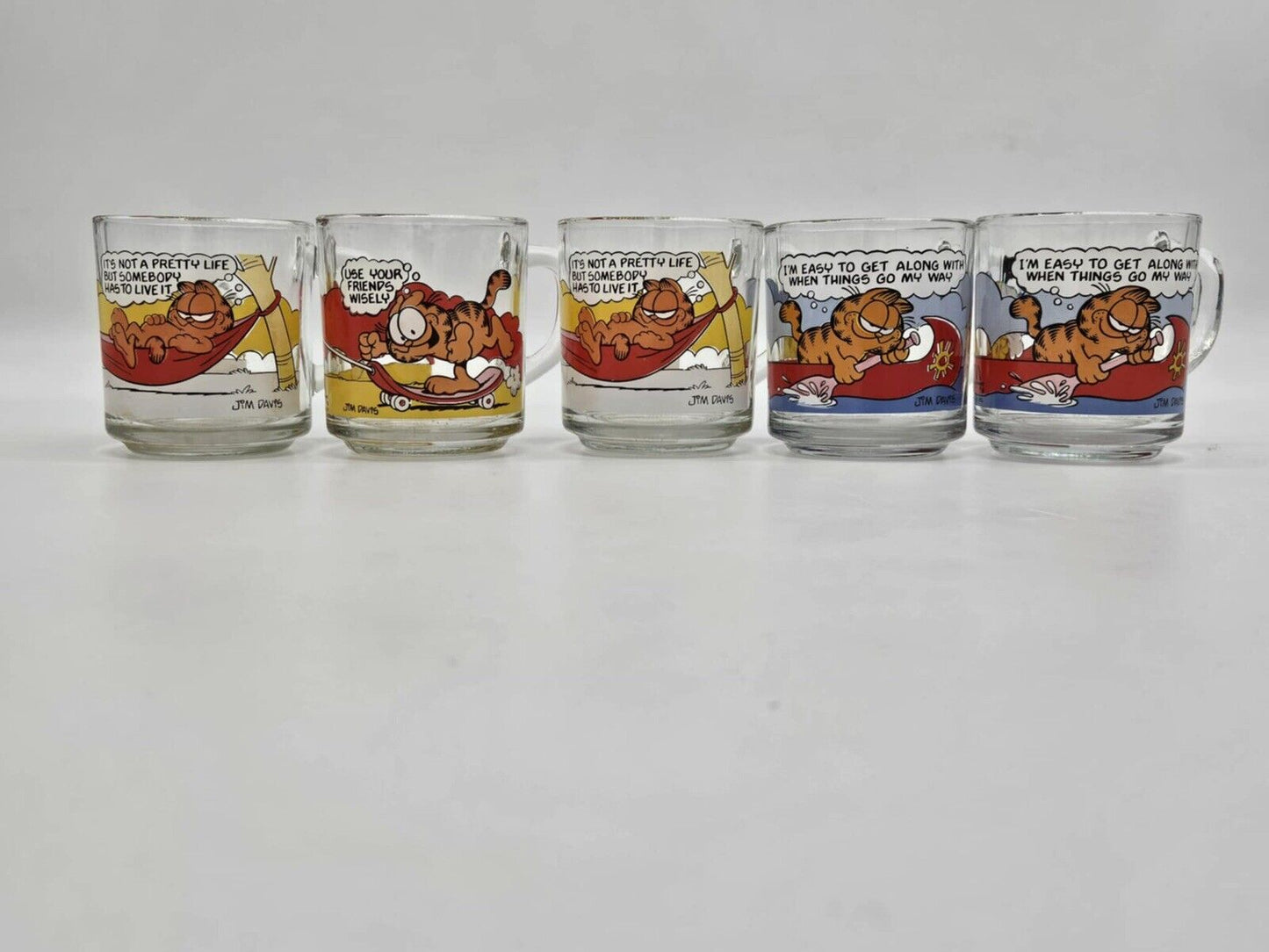 Set of 5 Vintage 1978 McDonald's Garfield Clear Comic Cups Mugs RARE
