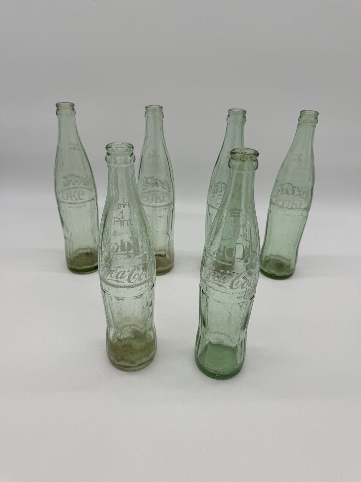 Vintage Coke Coca Cola Green Glass Bottles 1 Pint 16oz Lot of 6
