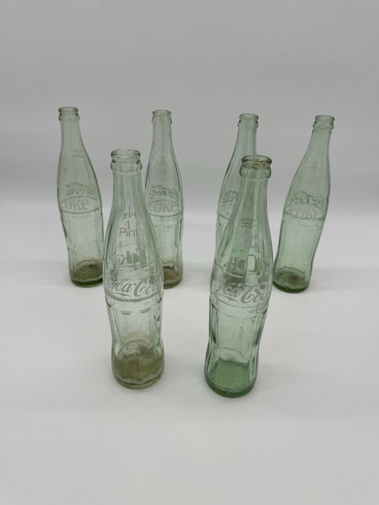Vintage Coke Coca Cola Green Glass Bottles 1 Pint 16oz Lot of 6
