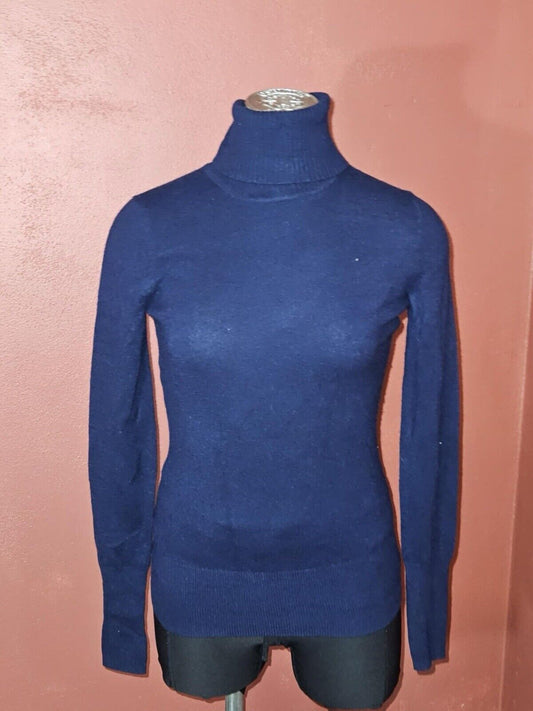 J Crew Collection Blue 100% Italian Cashmere Turtleneck Sweater Size XS