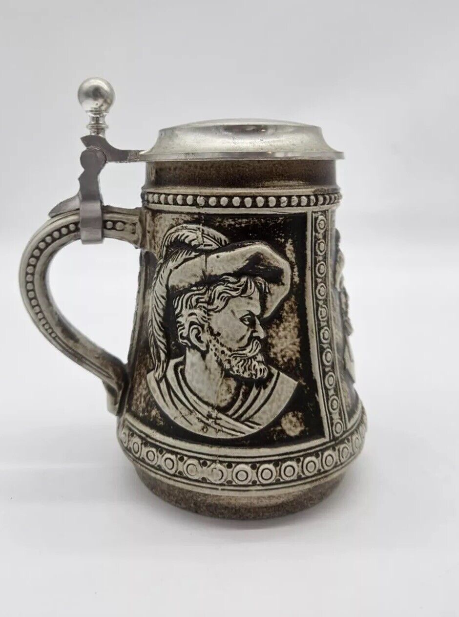 Gerz Bust Relief Beer Stein Lid Stoneware Made In West Germany Pint