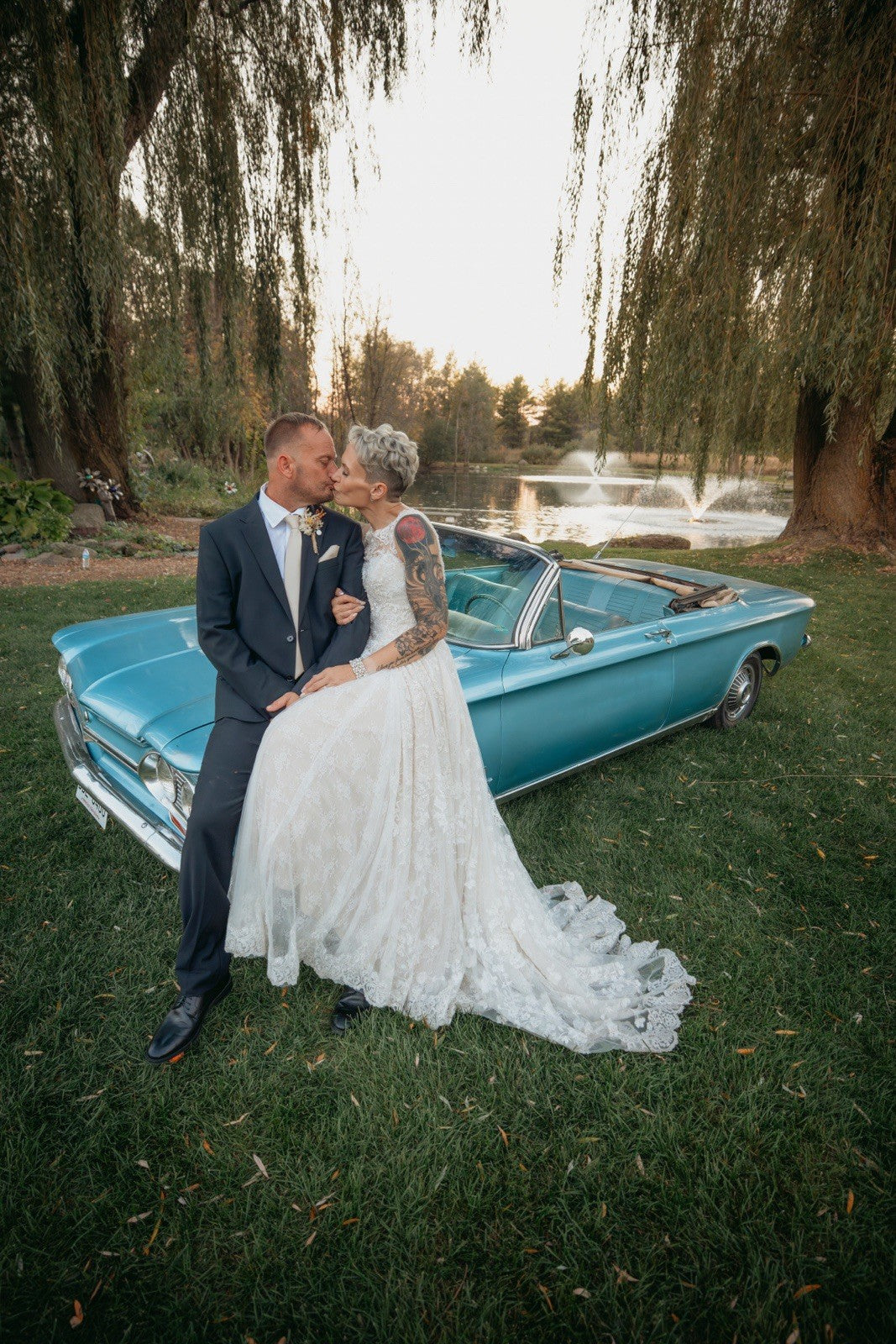 Size 6 - Oleg Cassini - Beaded Lace Wedding Gown - CWG780 - Champagne/Ivory