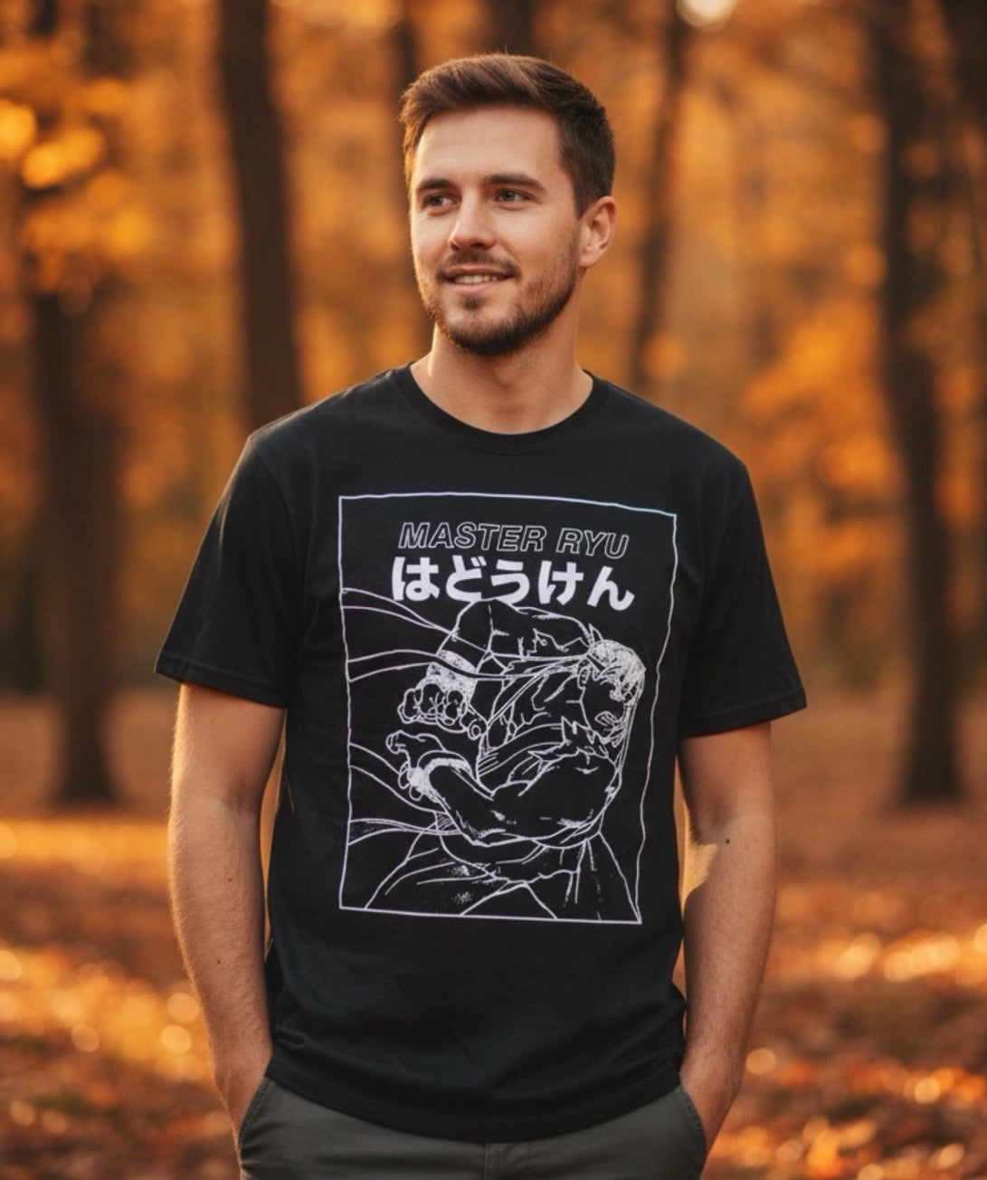 Street Fighter Ryu Graphic T-Shirt Black Capcom Master Ryu Hadouken Men’s M