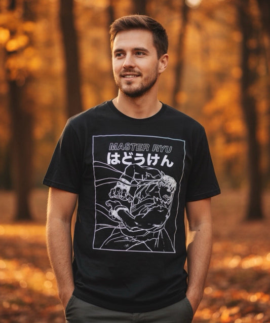 Street Fighter Ryu Graphic T-Shirt Black Capcom Master Ryu Hadouken Men’s M