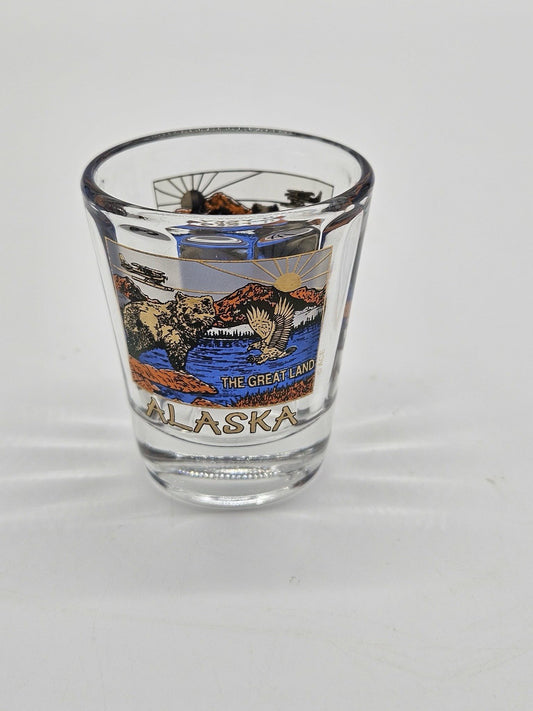 Alaska The Great Land Bear Eagle Scenic Souvenir Shot Glass