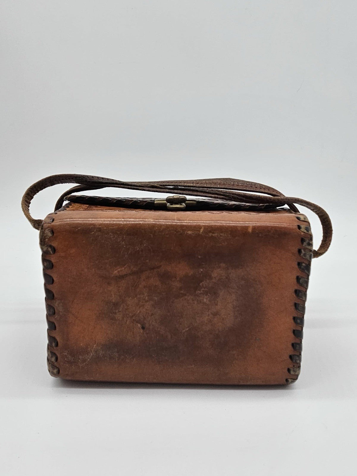 Vintage Brown Mexican Leather Purse Handbag Hand Tooled Embossed Original