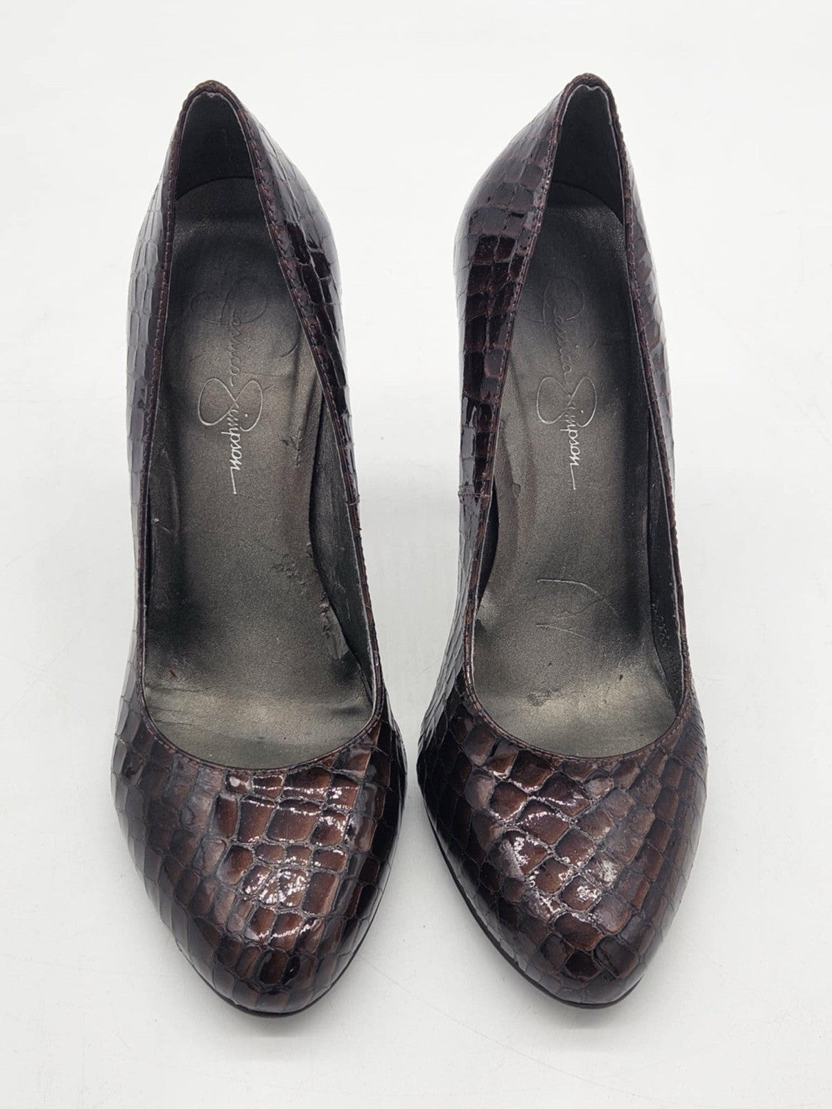 Jessica Simpson 7.5 Women Leather Pumps Alligator Print  Brown