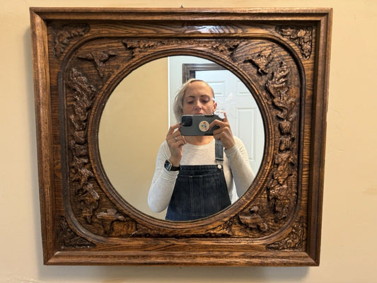 Cottage Decor GORGEOUS Vintage Hand Carved Wooden Mirror ~ Ducks / Geese