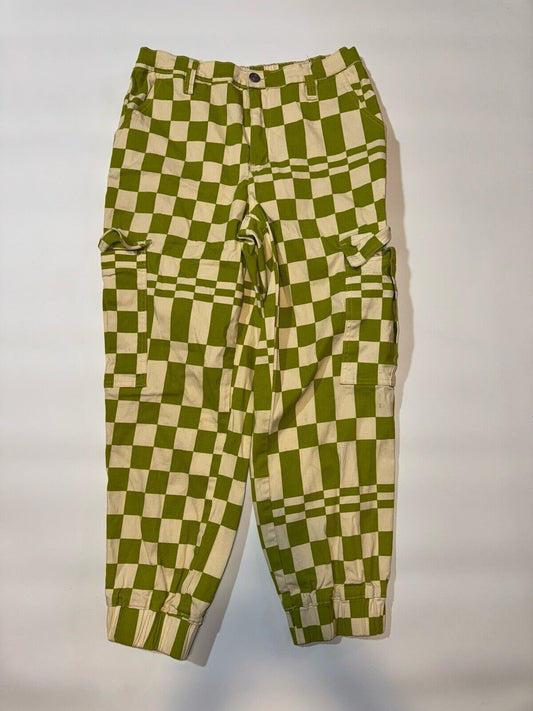 Rue 21 Pants Women’s Sz L Pea Green Plaid Check Barrell Leg Jogger Wacky Artsy