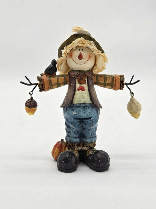 Vintage Fall Scarecrow Figurine w Hanging Acorns Pumpkin Crow