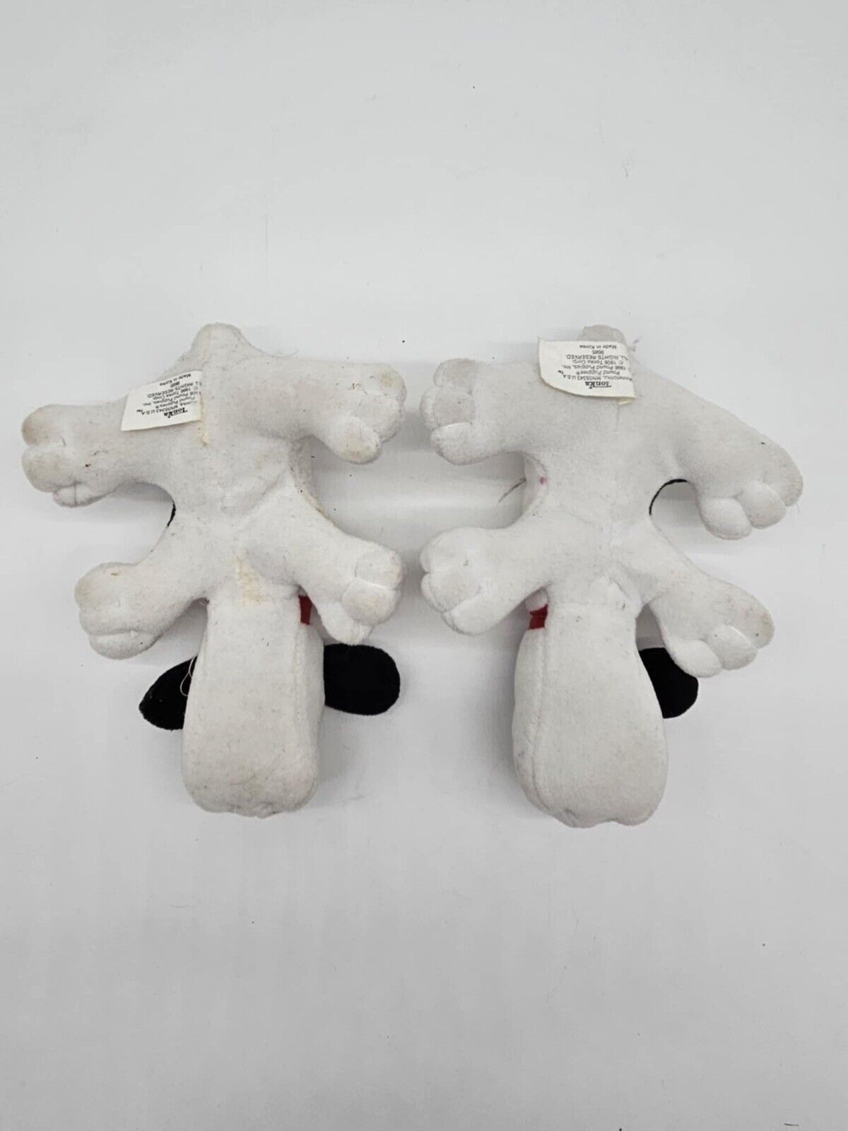 Set of 2 Vintage Tonka Pound Puppies Plush 7” WHITE/BLACK SPOTS Red Collar 1980s