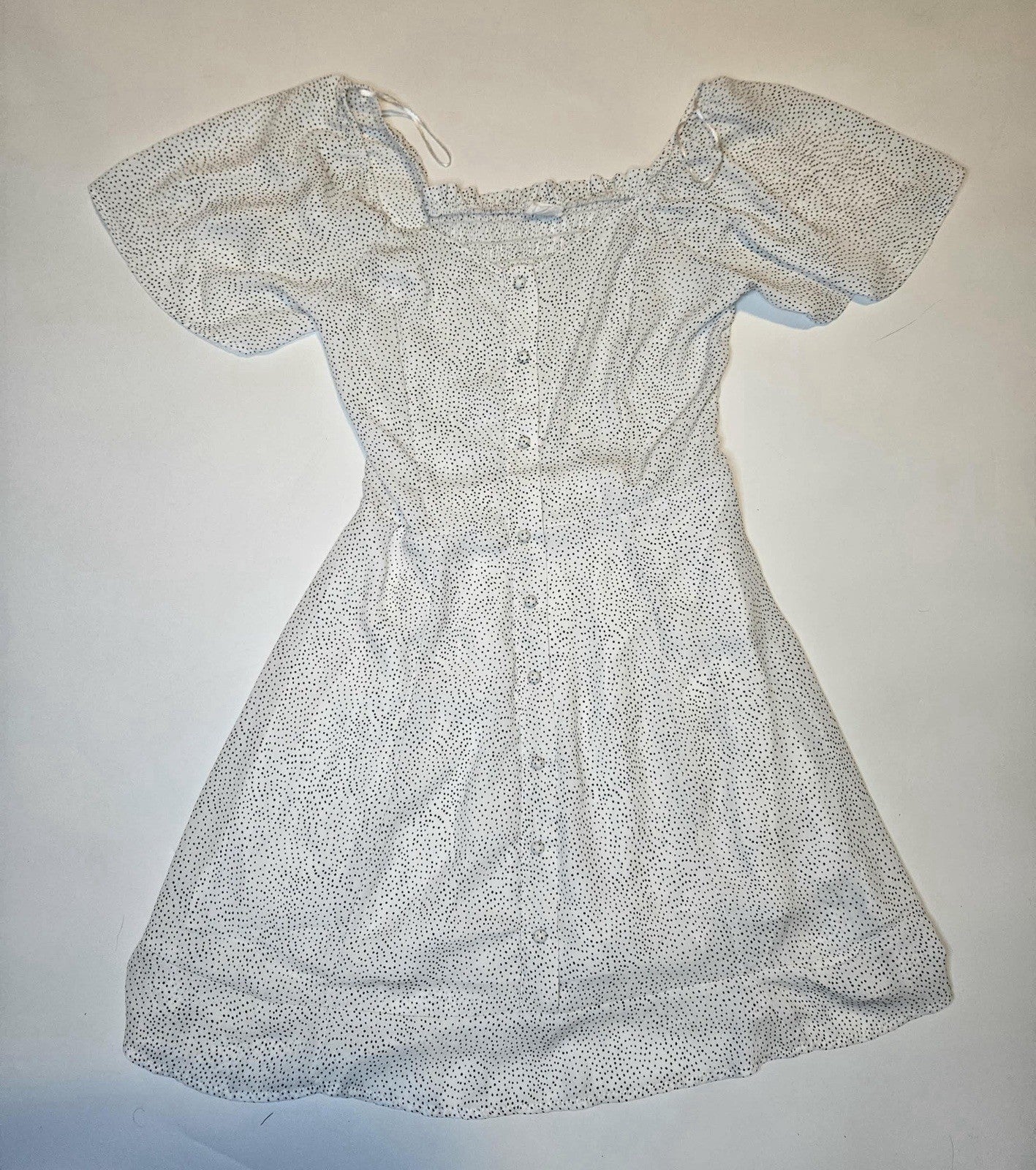 Sienna Sky Mini Dress Smocked Square Neck Puff Sleeve Black White M Chiffon Chic