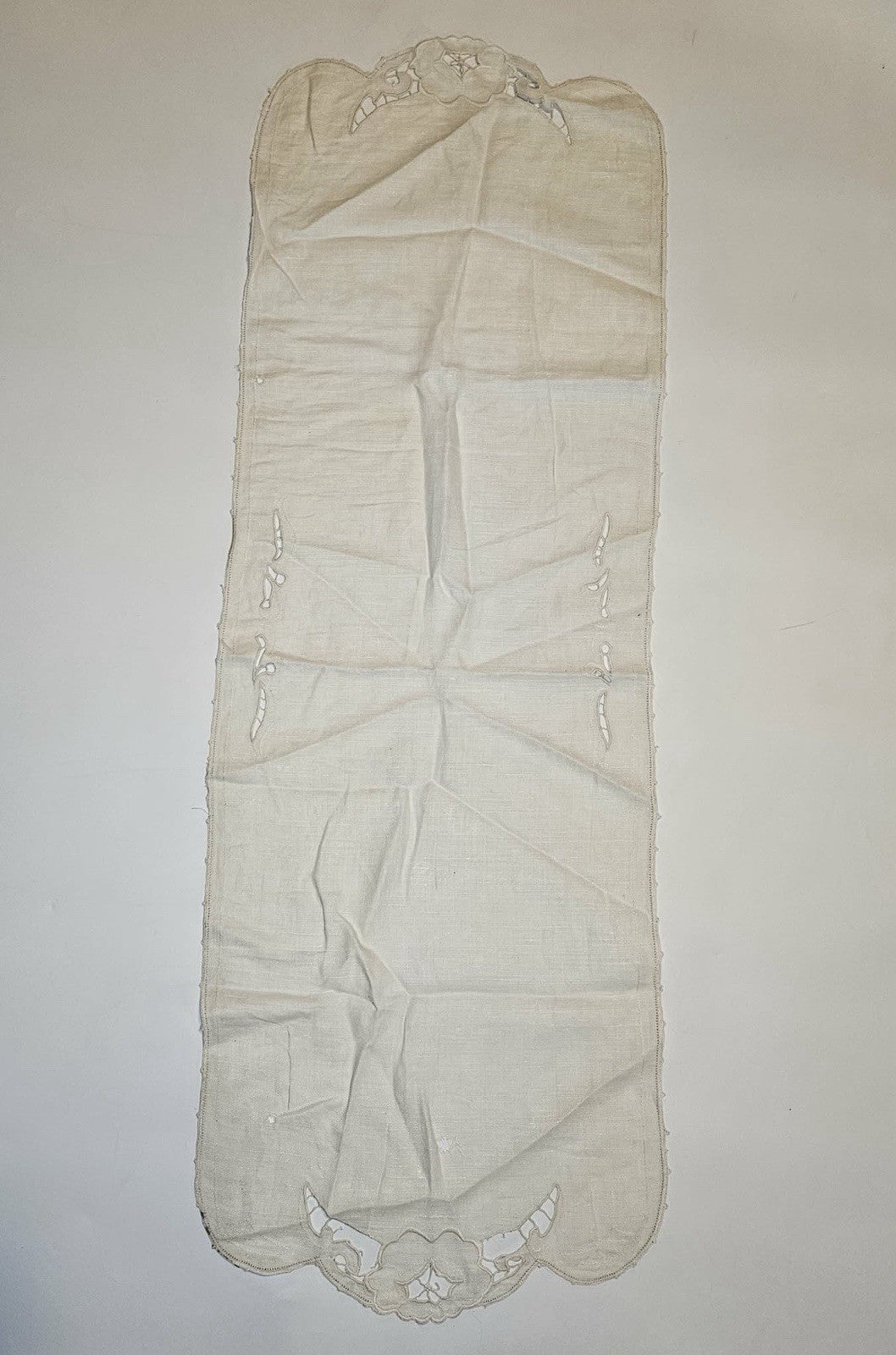 Title: Vintage Hand-Embroidered Religious Linen Runner