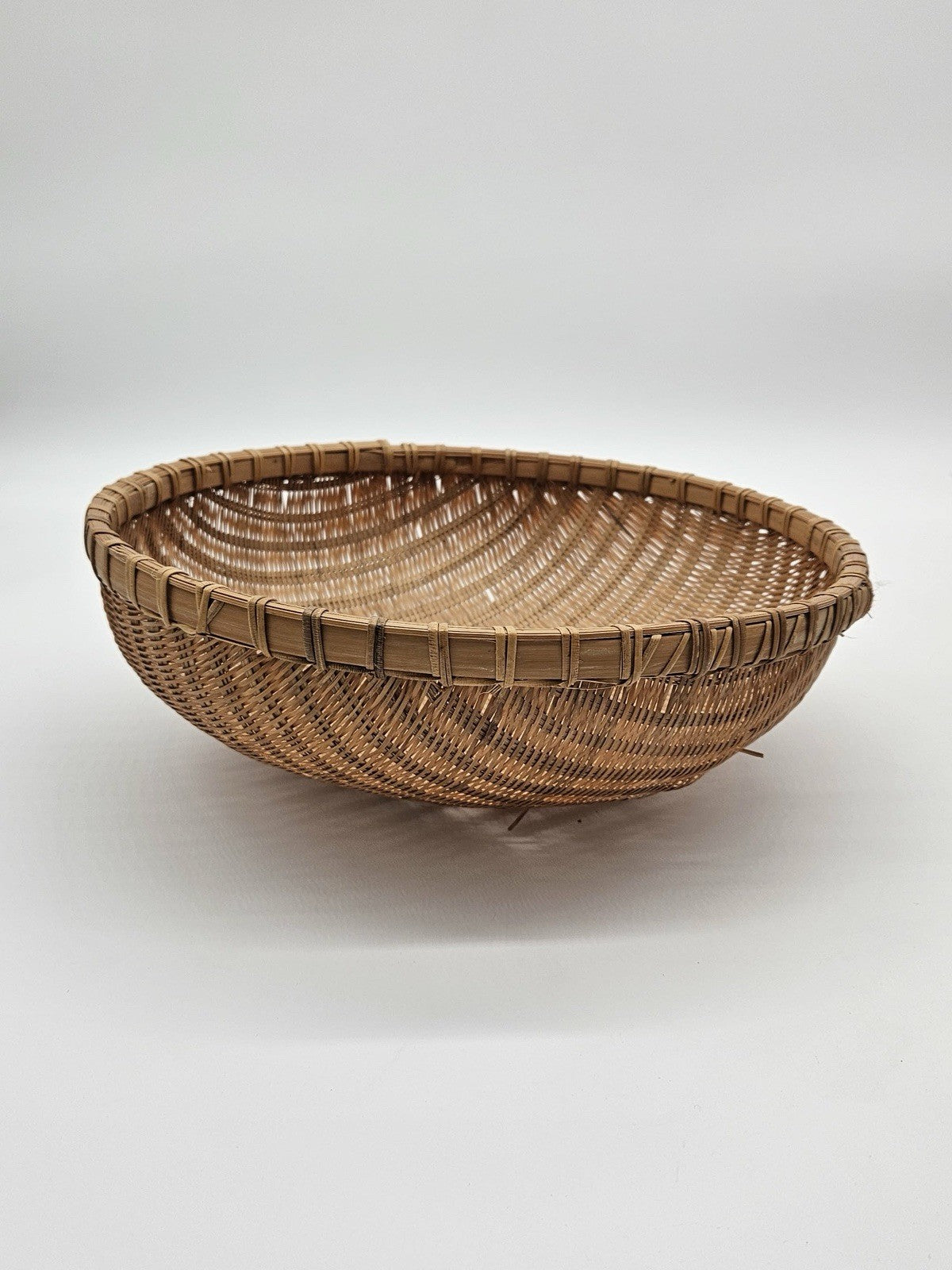 Vintage Medium Wicker Basket Domed Round Bamboo Boho Shabby Chic