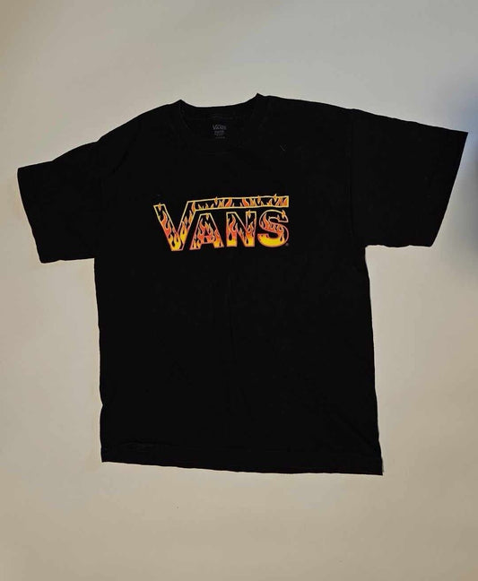 Vans Black Flames Logo Short Sleeve T-Shirt ~ Boys Sz M